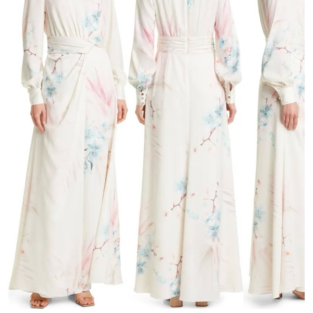 Ted Baker White and Pink Wrap Maxi Dress with Bishop Sleeves